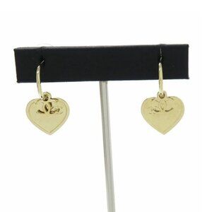 CHANEL CC Logos Heart Hoop Stud Earrings Gold Tone B18V Auth